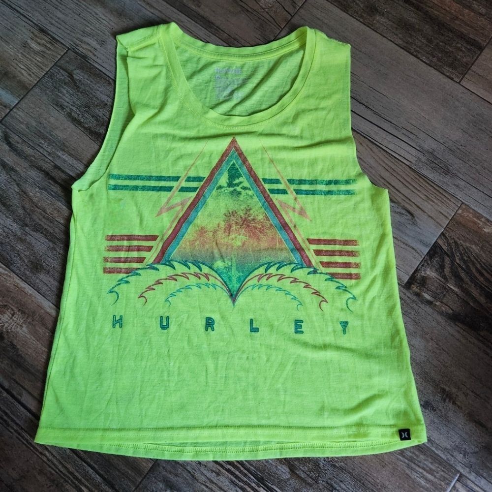 📐☔️🔺️Hurley Neon Yellow Lightweight Graphic Print Sleeveless Top Medium